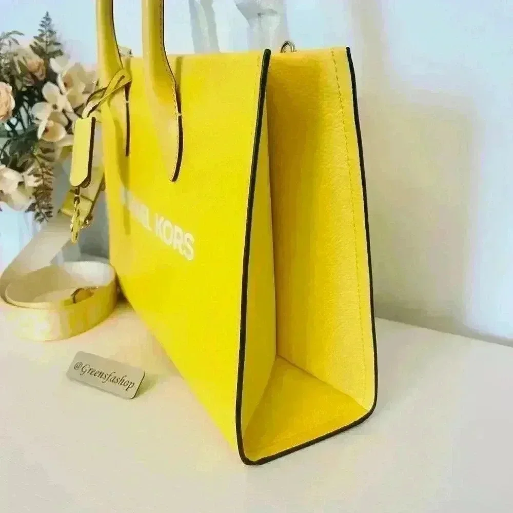Michael Kors Medium Mirella Leather Tote Shoulder Purse Golden Yellow - Picture 3 of 9